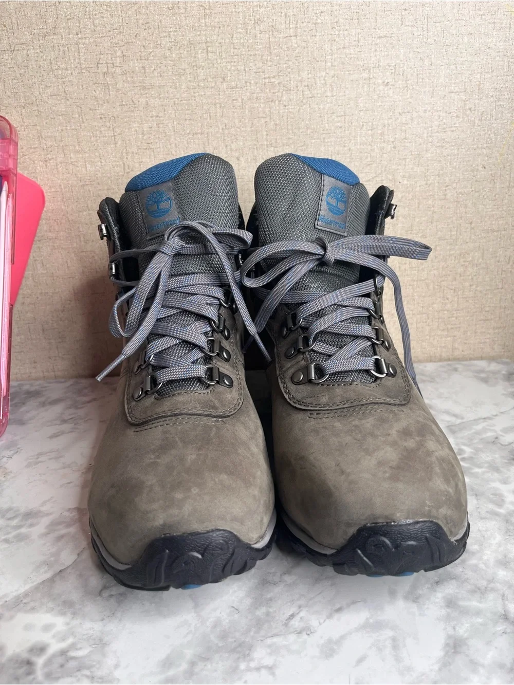 Timberland Gray and Blue Waterproof Hiking-Style Winter Boots